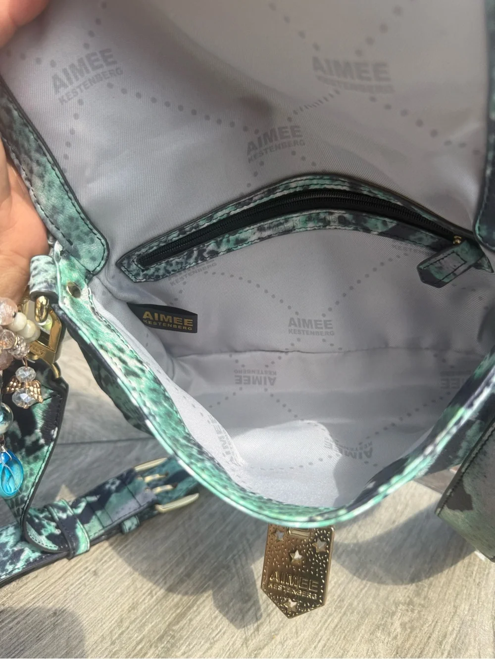 NWOT Aimee Kestenberg Mint Green and Black Snake-Print Crossbody - Picture 9 of 10